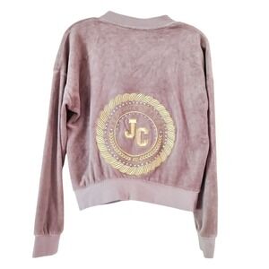 Juicy Couture Black Label Women's Sweater Track Jacket Size M Beige‎ Gold Zip-up